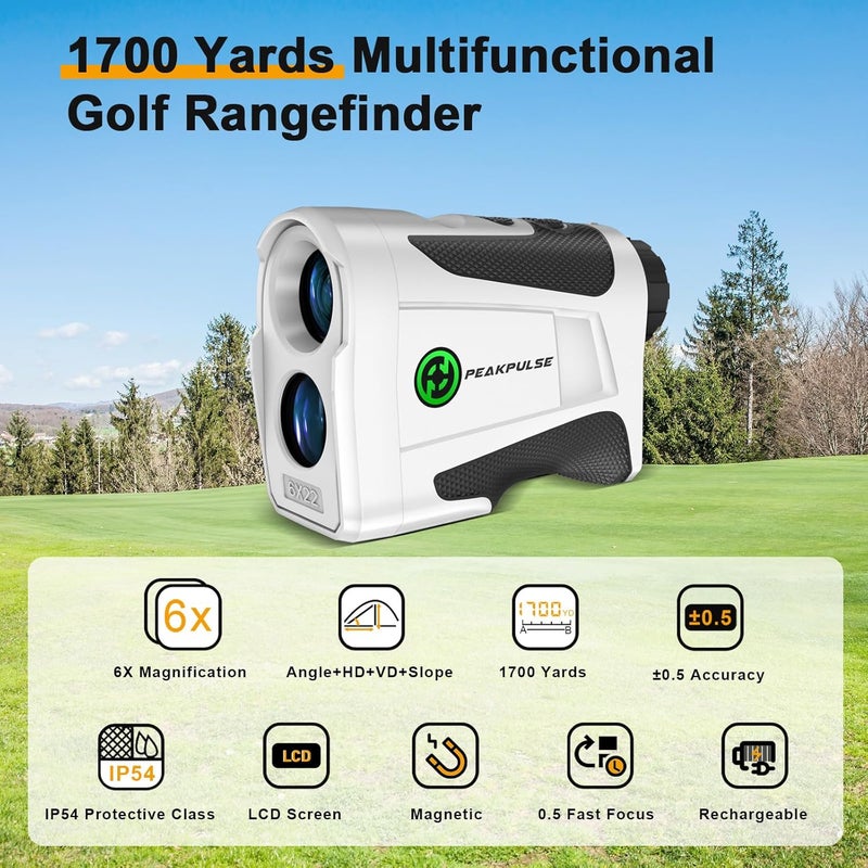 PEAKPULSE 1200 1700 Yards Golf Rangefinder Slope Magnetic Rechargeable 6X Magnification Laser Distance Range Finders Flag Pole Locked Vibration Golfer Accessories - Image 2